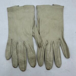 Vintage Superb Cream Leather Pearl Button Machine Washable Gloves Size 6.5